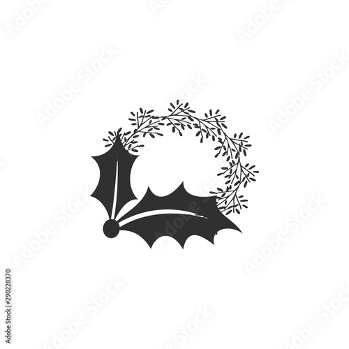 Christmas wreath icon vector - traditional winter wreath closeup isolated. Me...