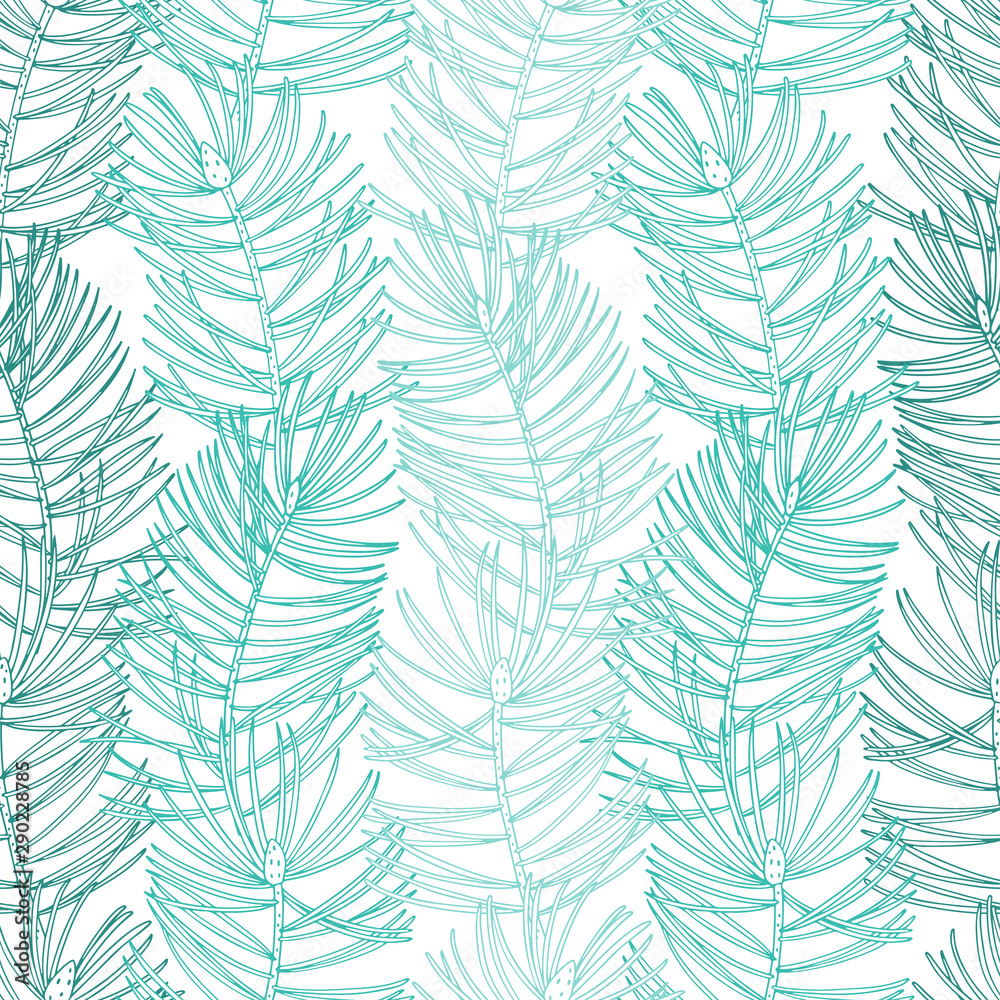 Pine branches. Hand drawn vector seamless pattern on white background. Pine branches. Hand drawn vector seamless pattern on white background.