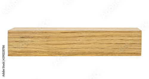 Wooden board isolated on white background. Oak wooden beam.