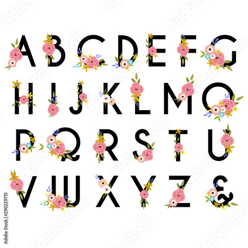 floral alphabet for wedding monogram, nursery poster or initial logo