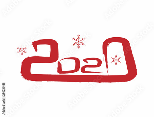 Number 2020 and snowflakes painted with a rough brush. Template for New Year's design. Sketch, watercolor, ink, graffiti. Vector illustration.