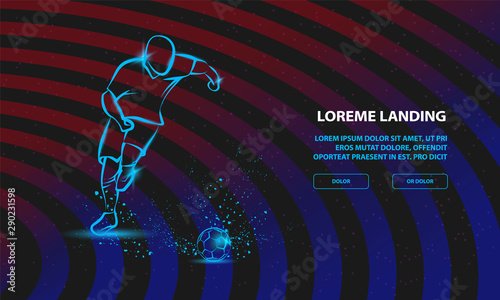 Soccer player running with the ball. Vector Football Sport Background for Landing Page Template.