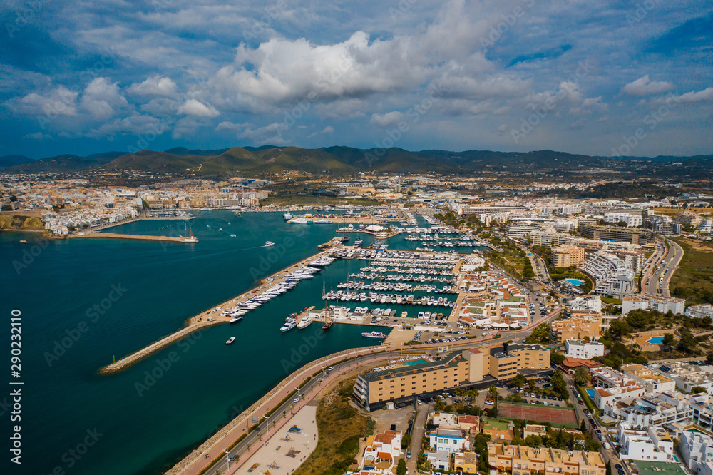Aerial view of city port.