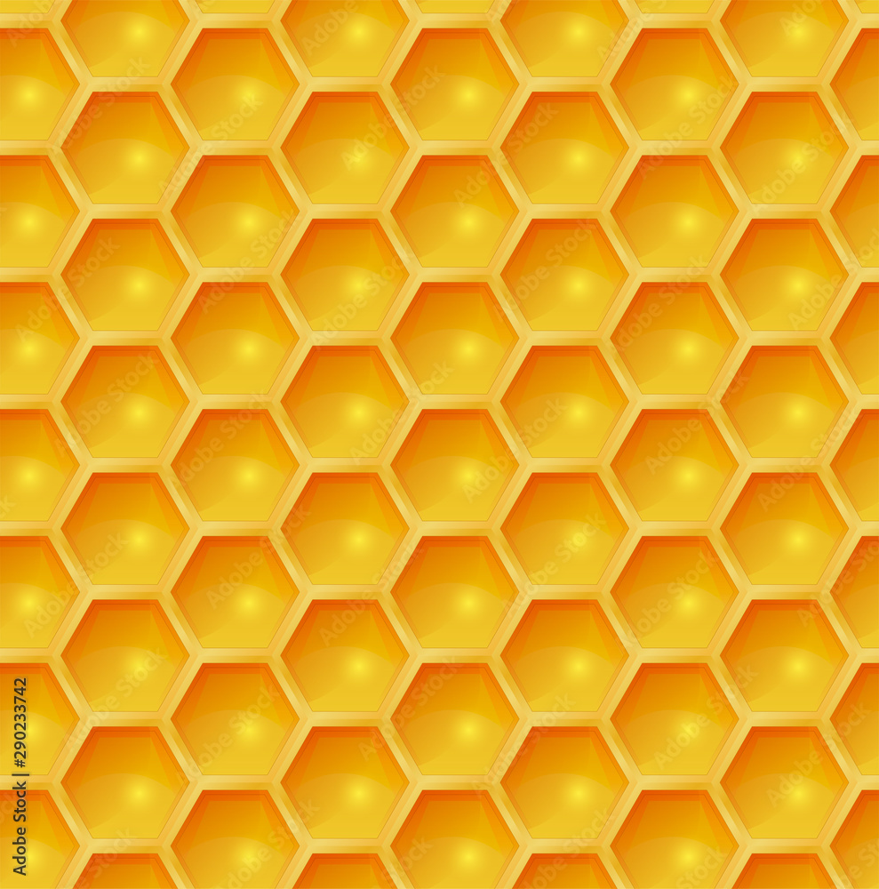 Fototapeta premium Honeycomb. Vector seamless pattern with honey colored hexagons. Bright background for beekeeping business.