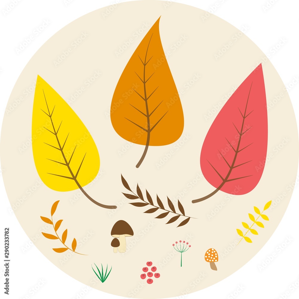 Autumn poster template. Nature tree leaf fall and seasonal mushrooms. Vector design falling leaves Autumn poster template. Nature tree leaf fall and seasonal mushrooms. Vector design falling leaves
