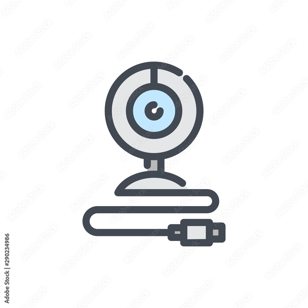 Web cam color line icon. Computer video camera vector outline colorful sign. Web cam color line icon. Computer video camera vector outline colorful sign.