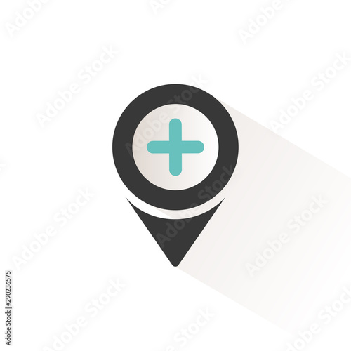 Pharmacy location. Flat icon with beige shade. Urban service vector illustration