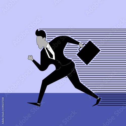 a worker runs quickly to his workplace, flat design illustration for business purpose