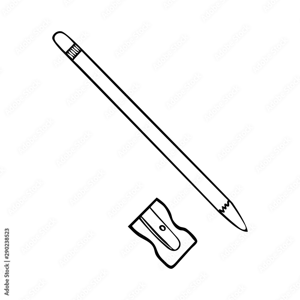 Obraz premium Black and white pencil sharpener and pencil icon