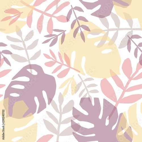 Tropical leaves hand drawn vector seamless pattern