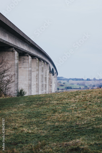 Low angle view of Orwell Bridge. Concrete box girder bridge just south of Ipswich in Suffolk, England.