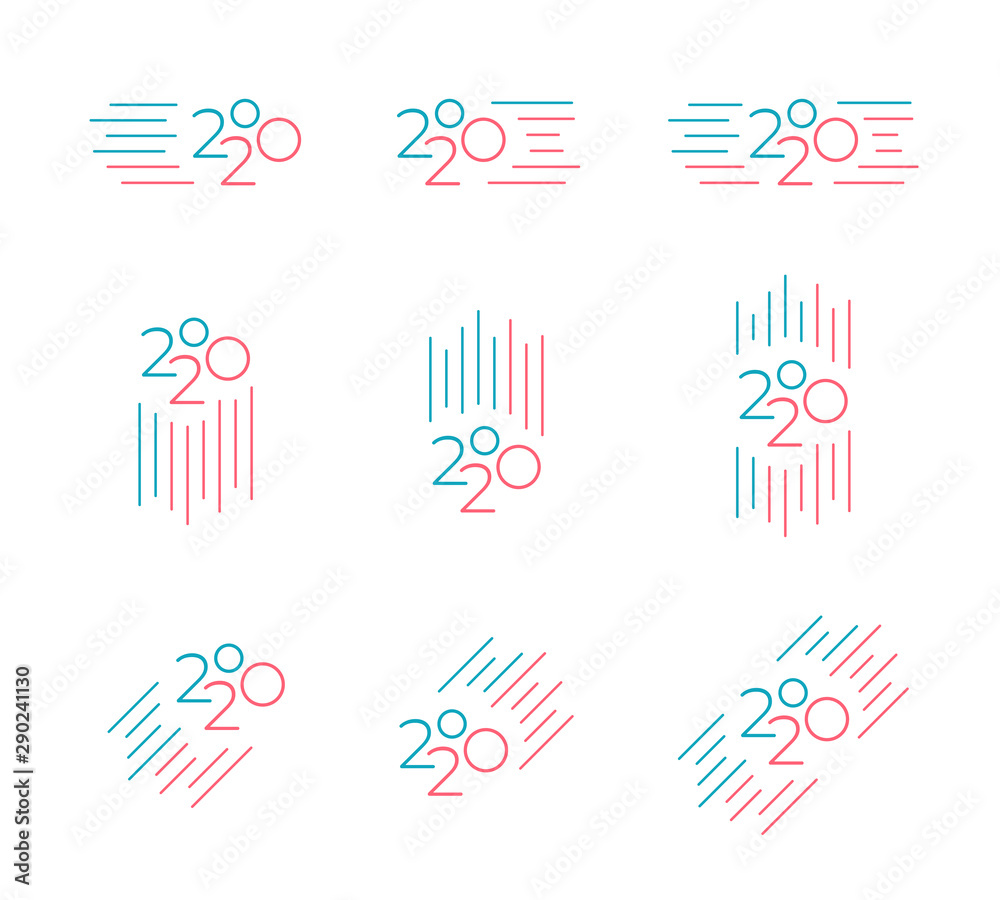 2020 year logo. Set of icons in a minimal line art style 2020 year logo. Set of icons in a minimal line art style