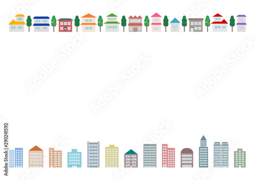 建物のフレームイラスト: 住宅とビル群