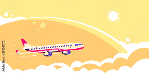 airplane flying over the clouds, flat design