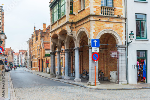 BRUGES, BELGIUM - April 13, 2018: Street view of downtown in Bruges, Belgium © ilolab