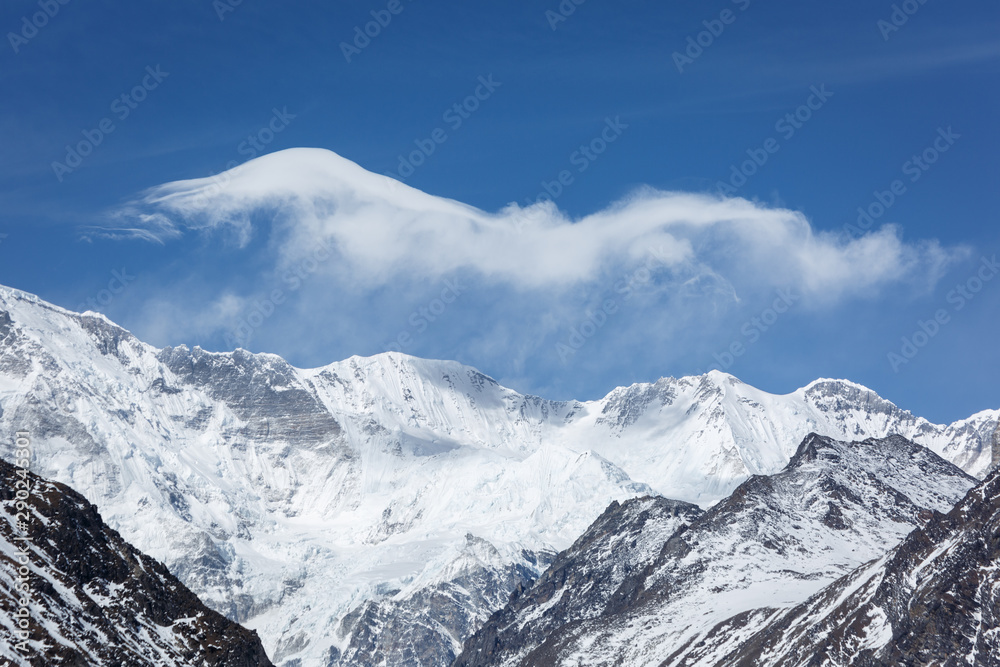 Everest trekking. View of the Himalayan valley. Beautiful view of the mountains of Nepal.