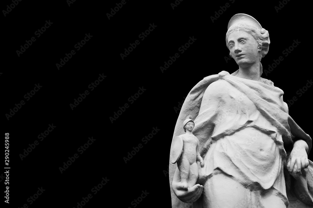 Ancient statue of the goddess of wisdom and victory Athena isolated on