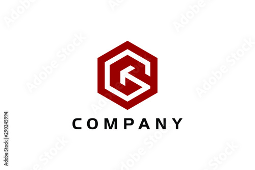 letter G cube and arrow concept, digital logo template, hexagon icon vector ready to use