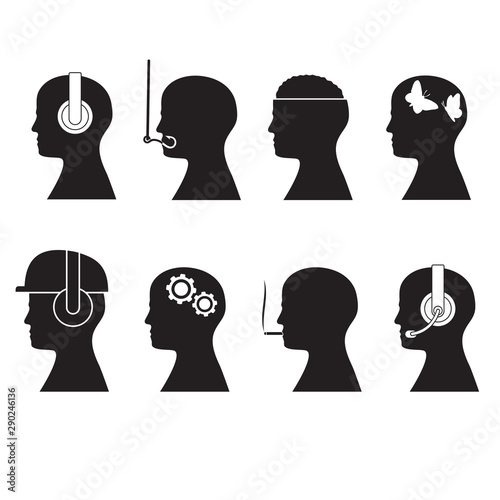 Set silhouettes of human head designation. Isolated background. Icons. Vector image.
