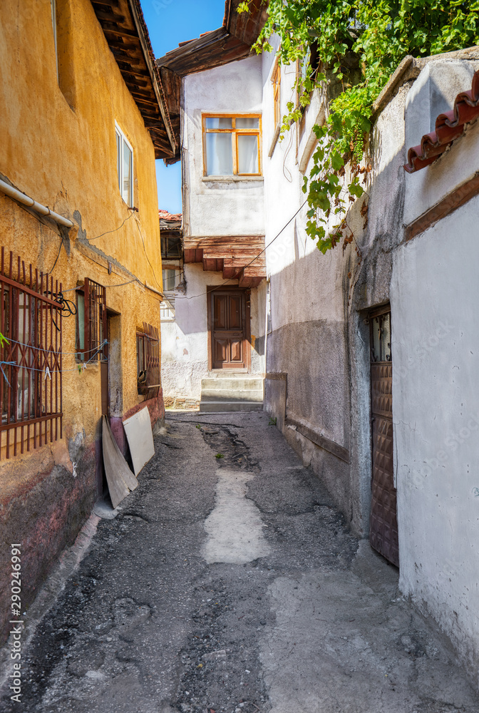 Traditional old Ankara houses and the alley in Hamamonu, Ankara, Turkey