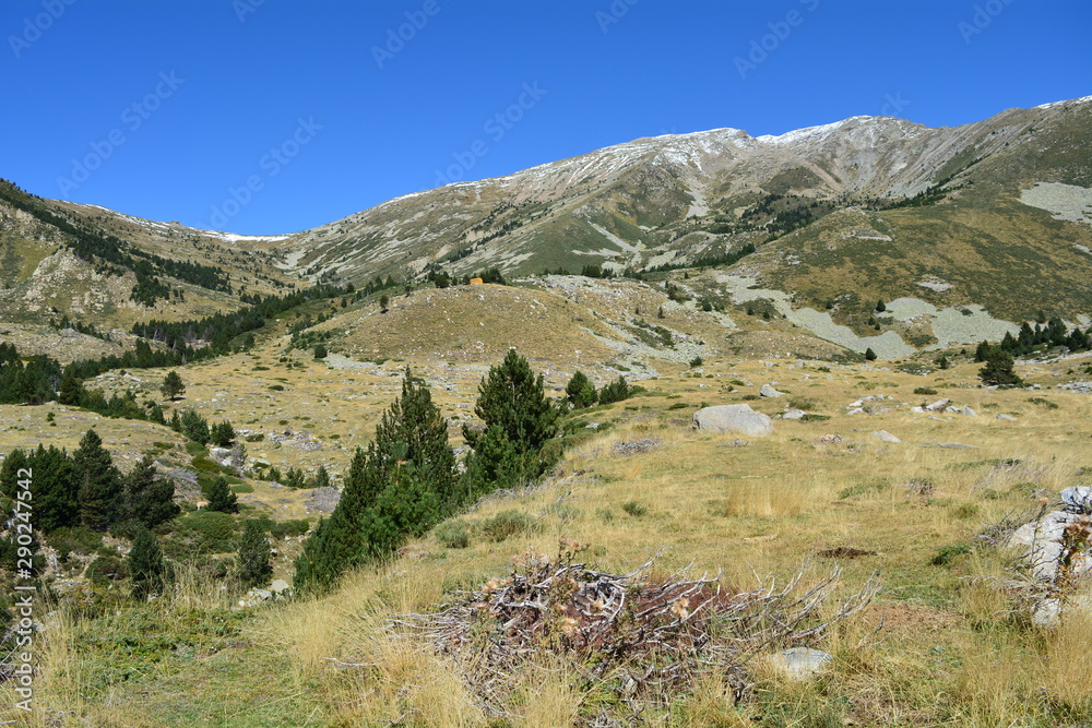 Paysages vastes de montagne des pyrénées orientales pour panoramiques dans le vallespir estables