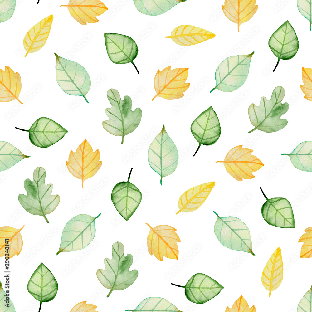 Pattern with green and yellow leaves.