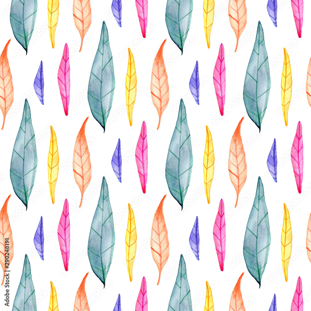Watercolor pattern with bright leaves. Watercolor pattern with bright leaves.