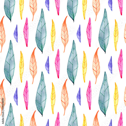 Watercolor pattern with bright leaves.