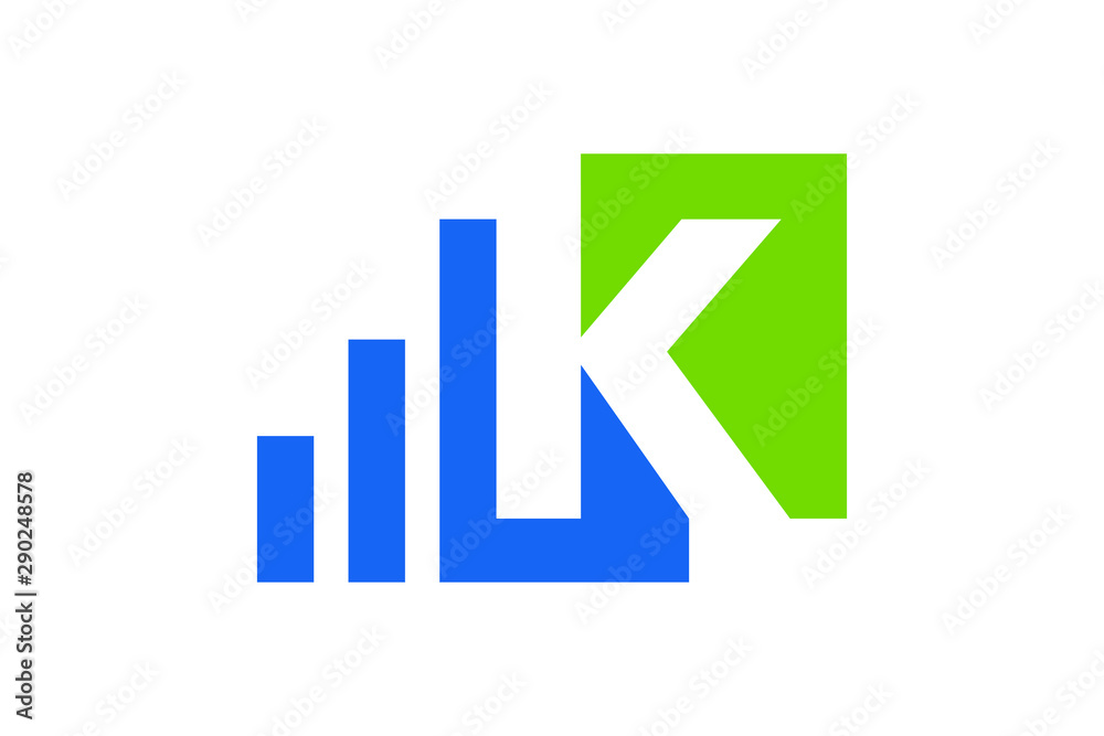 letter K and bar chart concept, initials logo template, marketing icon vector letter K and bar chart concept, initials logo template, marketing icon vector