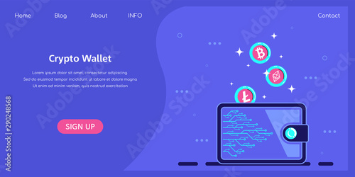 Crypto wallet concept banner, flat style illustration