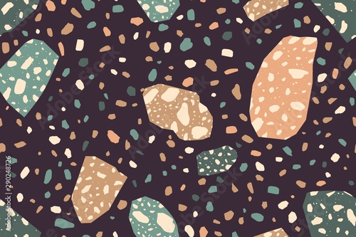 Terrazzo trendy vector seamless pattern. Granite fragments creative backdrop....