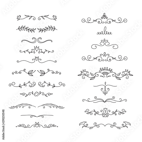 hand drawn floral dividers set in doodle style. vector illustration
