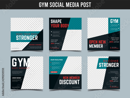 Gym square banner template. Promotional banner for social media post, web banner and flyer Vol.2
