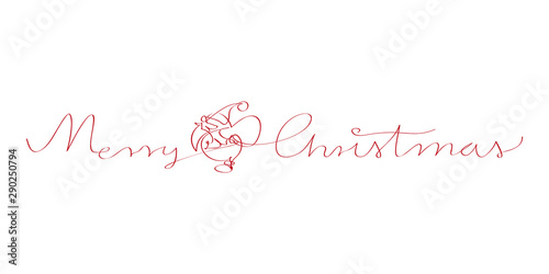 Święty Mikołaj i napis "Merry Christmas". Rysunek jedną linią wektor