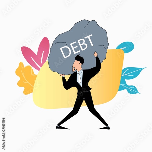 a businessman lifts the burden of debt, colorful flat design illustration for business purpose