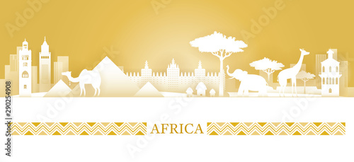 Africa Skyline Landmarks Silhouette, Desert Color