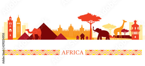 Africa Skyline Landmarks Colorful Silhouette