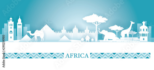 Africa Skyline Landmarks in Paper Cutting Style photo