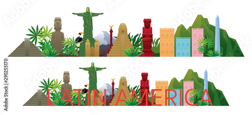 Latin America Skyline Landmarks with Text or Word