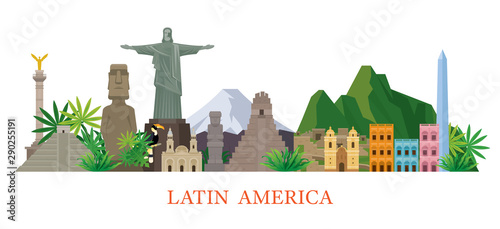 Latin America Skyline Landmarks Flat Style photo