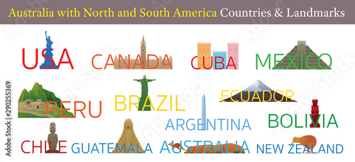 America Continent and Australia Countries Landmarks
