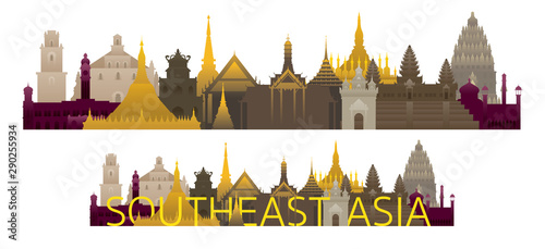 Southeast Asia Skyline Landmarks with Text