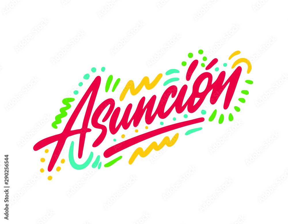 Obraz premium Asuncion Word Text with Handwritten Font Shape Vector Illustration.