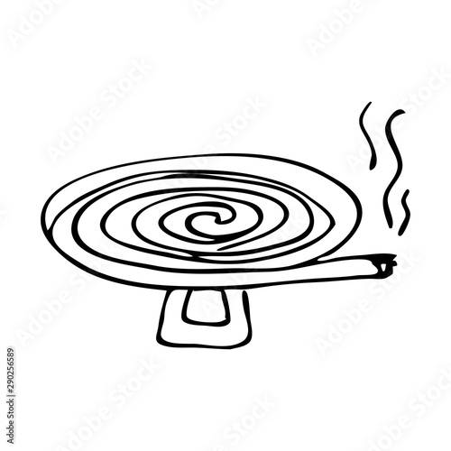 Anti-mosquito coil. The spiral burns and smokes fending off insects. Hand drawing sketch vector illustration isolated on white background