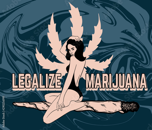 Legalize marijuana. Vector hand drawn illustration of woman on the cigarettes with leaves isolated.