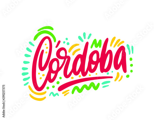 Cordoba Word Text with Handwritten Font Shape Vector Illustration.
