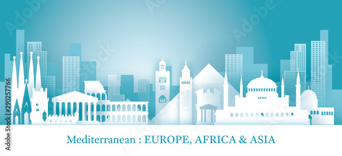 Mediterranean Skyline Landmarks in Paper Cutting Style