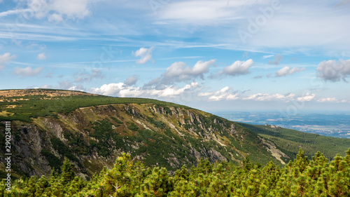 Mountain landscape with trees and meadow - Giant Mountains  Karkonosze  Poland.  