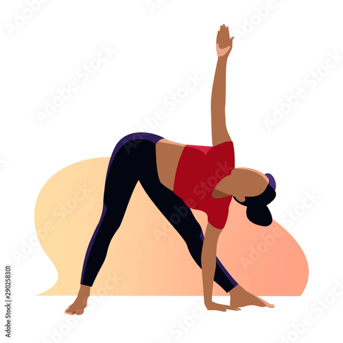 Time for yoga. Woman exercising in triangle position.
