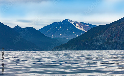 view of the Mutnovsky volcano from the Pacific ocean
